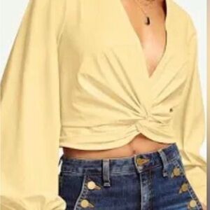 Ramy Brook Exclusive Faux Leather Dakota Light Yellow Twist Blouse